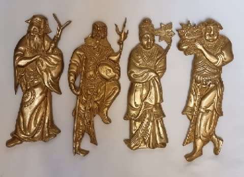 Vintage Brass Oriental Wall Hanging Figurines