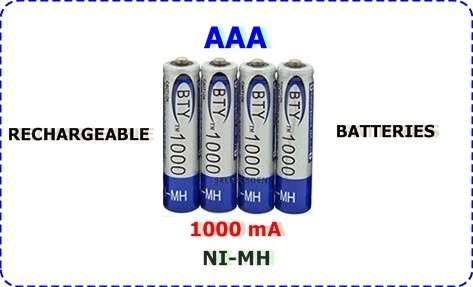 4 X AAA RECHARGEABLE 1000mAH Ni-MH BATTERIES
