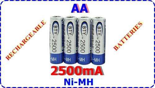 4 X AA RECHARGEABLE 2500mAH Ni-MH BATTERIES