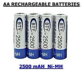 4 x AA 2500 mAh NI-MH RECHARGEABLE BATTERIES