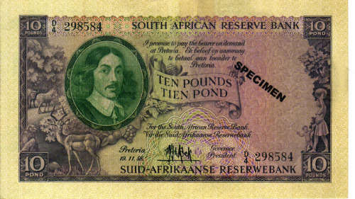 M H DE KOCK TEN POUNDS SOUTH AFRICAN BANK NOTE 3rd ISSUE