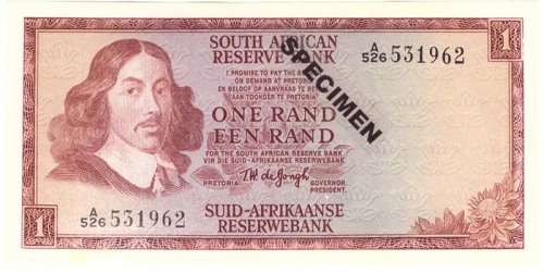 T W de JONGH ONE RAND SOUTH AFRICAN BANK NOTE 1st ISSUE