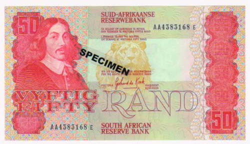 GERHARD DE KOCK SOUTH AFRICAN FIFTY RAND BANK NOTE 3rd ISSUE DOUBLE AA