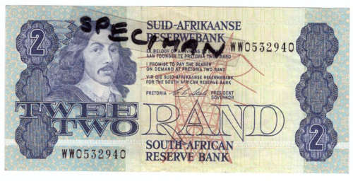 C L STALS TWO RAND SOUTH AFRICAN BANK NOTE 1st ISSUE REPLACEMENT