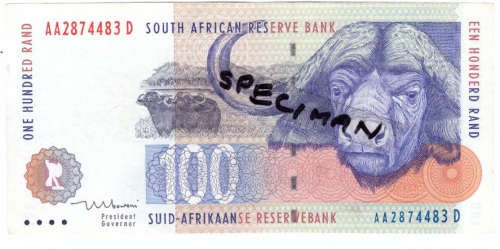 T T MBOWENI ONE HUNDRED RAND SOUTH AFRICAN BANK NOTE 1st ISSUE DOUBLE AA SERIES