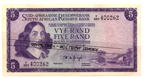 T W DE JONGH FIVE RAND 3rd ISSUE SOUTH AFRICAN BANK NOTE