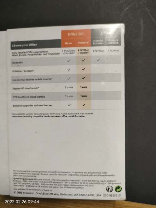 Microsoft Office 365 personal subscription.
