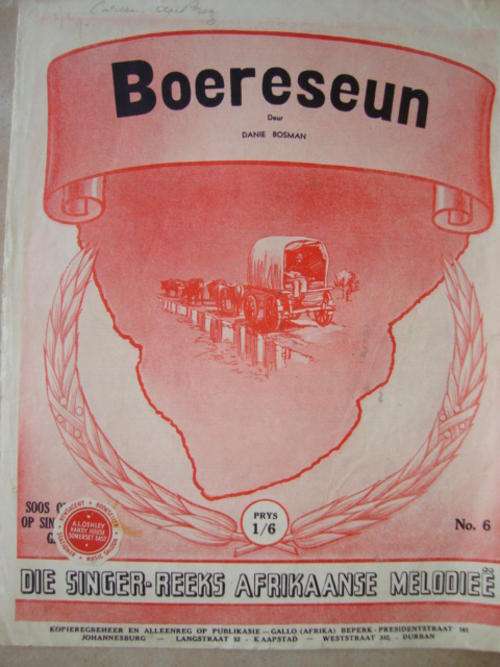 VINTAGE AFRIKAANSE VOORTREKKER MUSIC SHEET "BOERESEUN"