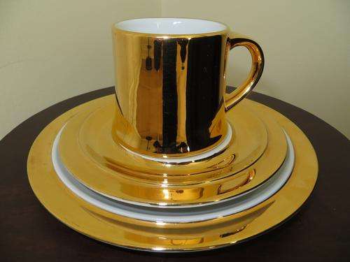 SUISSE LANGENTHAL SWITZERLAND PORCELAIN GOLD GILDED TRIO...STUNNER!!!