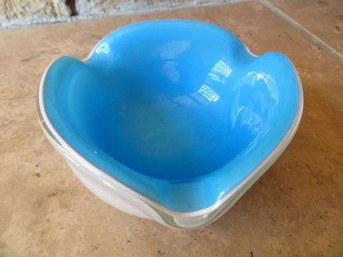 VINTAGE MID CENTURY MURANO BLUE/WHITE BOWL ASHTRAY SWEET DISH