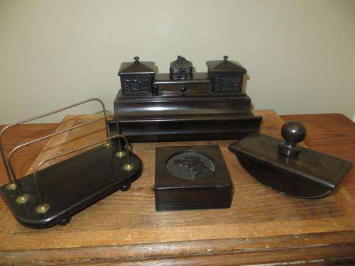 Antique Deutsch-Sudwestafrika Ebony Wooden Desk Ink Set...RARE PIECE!!