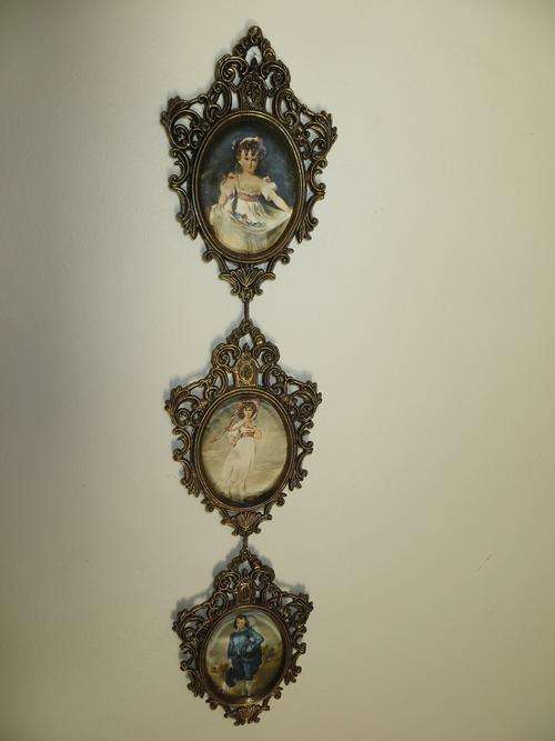 Vintage Brass Ornate Silk Framed Victorian Style Children (Made In Italy)