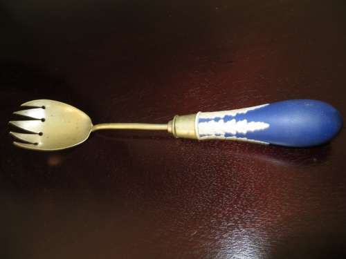 Dark Blue Antique Large Jasperware Handled Cutlery Salad Spoon