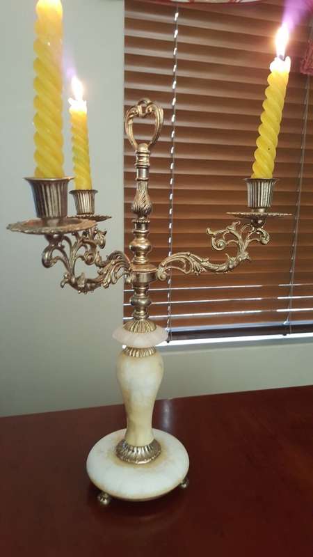Genuine Hand Craved Italy Vintage Ornate Alabaster Candelabra - 3 Arms/branches