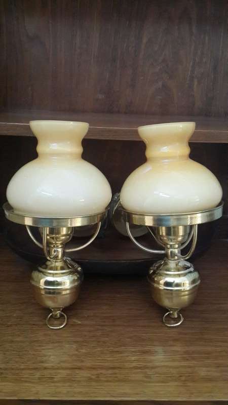 Pair of Brass Wall Sconce Glass Lamps