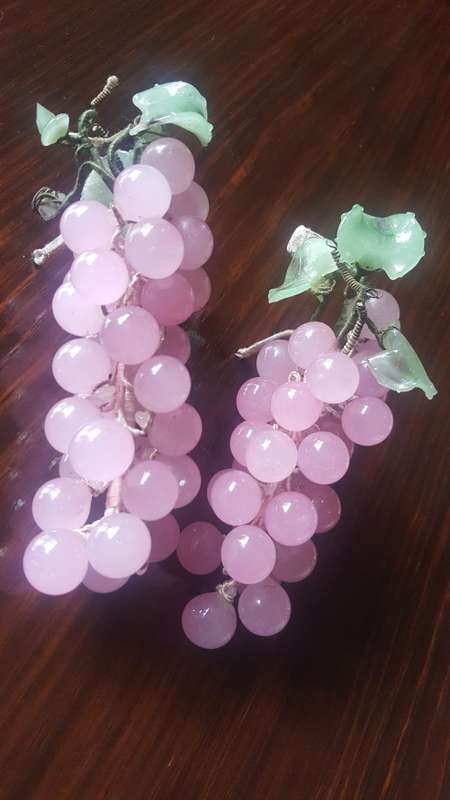 Pair of Vintage Glass Solid Glass Grapes Cluster Vine Decor Mid Century Pink