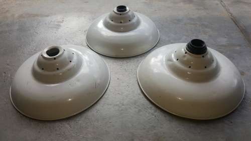 3 x Vintage Enamel metal industrial White Lamp Shades