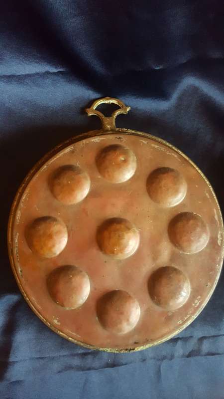 Vintage Copper Egg Escargot Poaching Pan Poacher Brass Handles