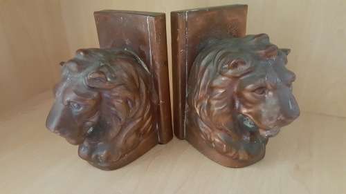 Vintage Brass bronze lion head bookends