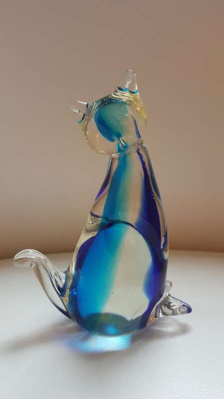 Beautiful Murano Glass Studio Blue Cat