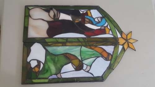LARGE VINTAGE CHRISTMAS LEAD STAINED GLASS NATIVITY SCENE