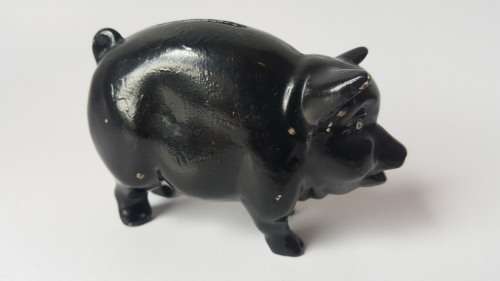 Vintage Ceramic Black Pig Piggy Bank Money Box (Made in England)