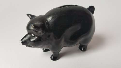 Vintage Ceramic Black Pig Piggy Bank Money Box (Made in England)