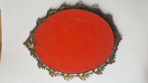 Large Vintage Oval Filigree Ornate Victorian Silk Print Wall Brass Frame of Romantic couple