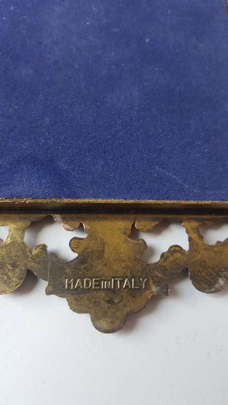 Vintage DEPOSE Italy Silk Print of 19th Century Scene Brass Frame