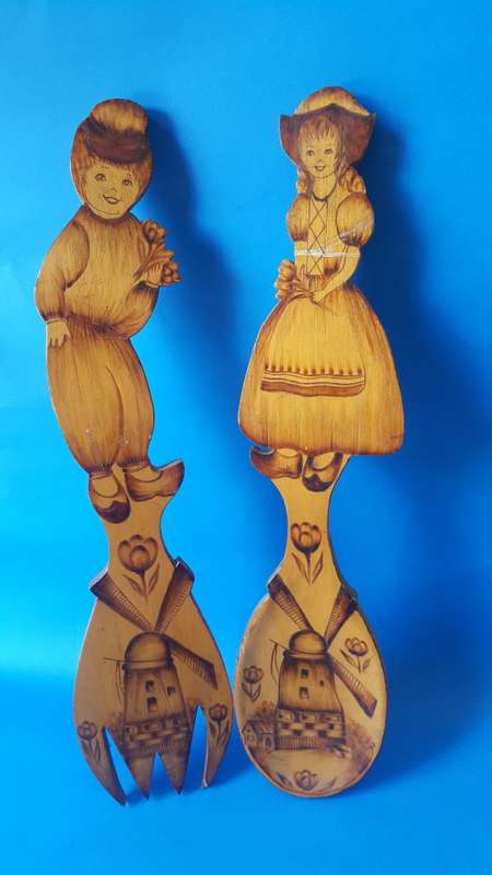 Pair of Dutch Boy and Girl Spoon and Fork Wooden Set