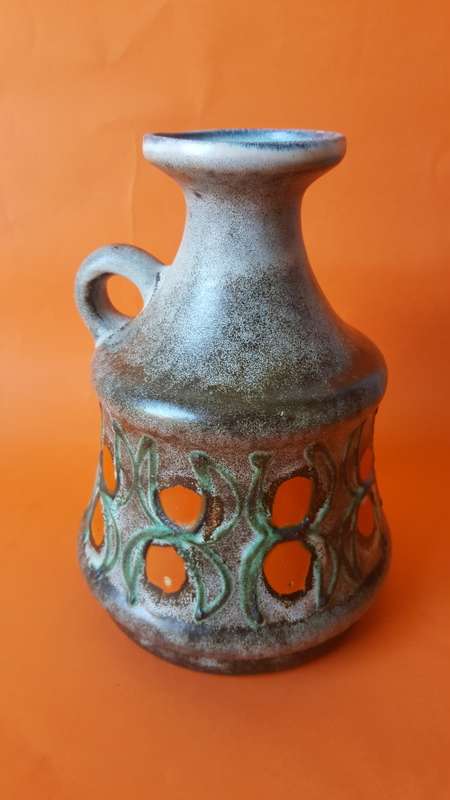 VINTAGE RETRO ORANGE GERMANY POTTERY VASE/PITCHER