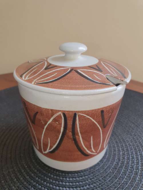 HOGANAS KERAMIK ELDFAST SWEDEN HAND MADE MID-CENTURY MODERN SUGAR BOWL