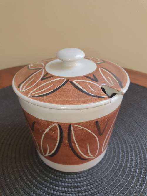 HOGANAS KERAMIK ELDFAST SWEDEN HAND MADE MID-CENTURY MODERN SUGAR BOWL