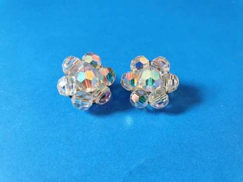 Vintage Aurora borealis, crystal West Germany Clip-on Cluster Earrings