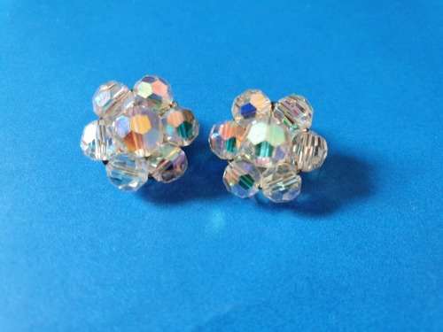 Vintage Aurora borealis, crystal West Germany Clip-on Cluster Earrings