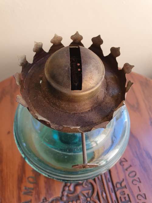 Vintage Blue Glass paraffin Oil Lamp made in Hong Kong