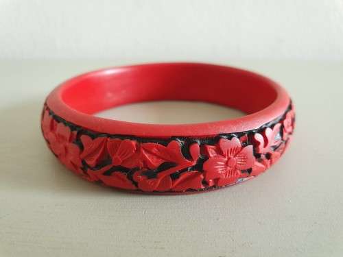 Chinese Carved Red Lacquer Cinnabar Bangle Bracelet