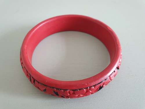 Chinese Carved Red Lacquer Cinnabar Bangle Bracelet