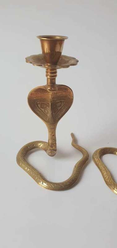 PAIR OF VINTAGE BRASS SERPENT SNAKES COBRA CANDLESTICK HOLDERS