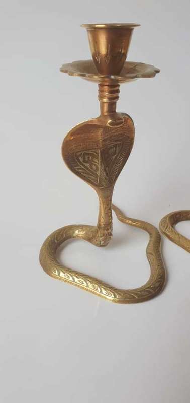 PAIR OF VINTAGE BRASS SERPENT SNAKES COBRA CANDLESTICK HOLDERS