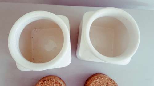 Beautiful Pair of Handpainted Taurus Porcelain Kitchen Rice and Sugar containers with Cork Lids