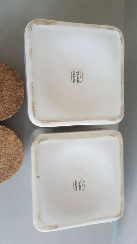 Beautiful Pair of Handpainted Taurus Porcelain Kitchen Rice and Sugar containers with Cork Lids