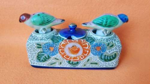 Vintage PATENT T.T Japan Nodder Shakers Salt/Pepper and Mustard well cruet set