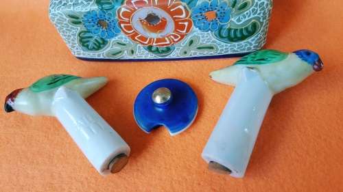 Vintage PATENT T.T Japan Nodder Shakers Salt/Pepper and Mustard well cruet set