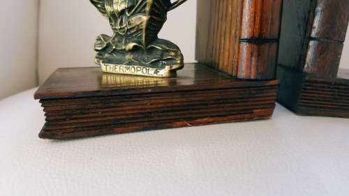 VINTAGE NAUTICAL BRASS/WOOD BOOKENDS OF THE SHIPS THERMOPYLAE / CUTTY SARK