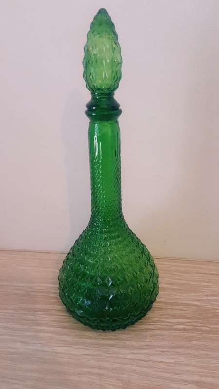 VINTAGE GREEN GENIE GLASS BOTTLE