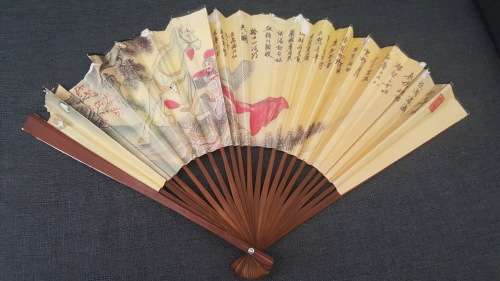 VINTAGE CHINESE PAPER FAN WITH WAR HORSE AND RIDER/WARRIOR
