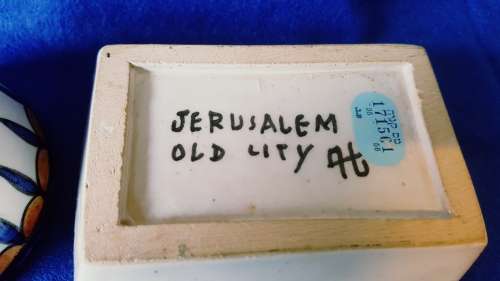 Vintage Jerusalem old Armenian Pottery Hand Painted Trinket dish and Lidded Pot