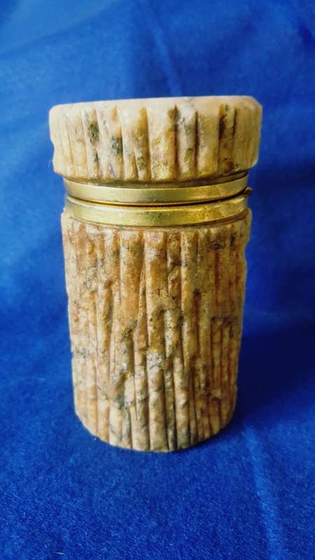 Genuine Alabaster Stone and brass Handcarved Tobacco Jar