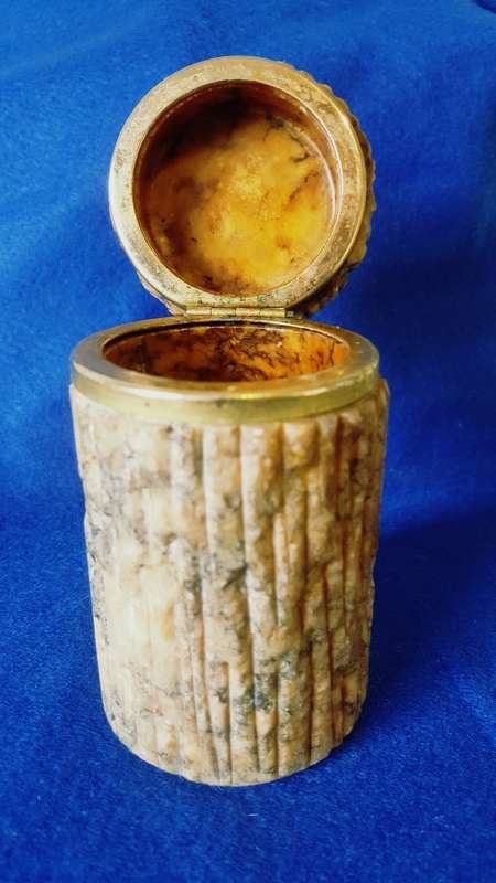 Genuine Alabaster Stone and brass Handcarved Tobacco Jar